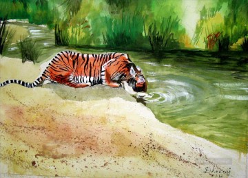 虎 Painting - のどが渇いた虎